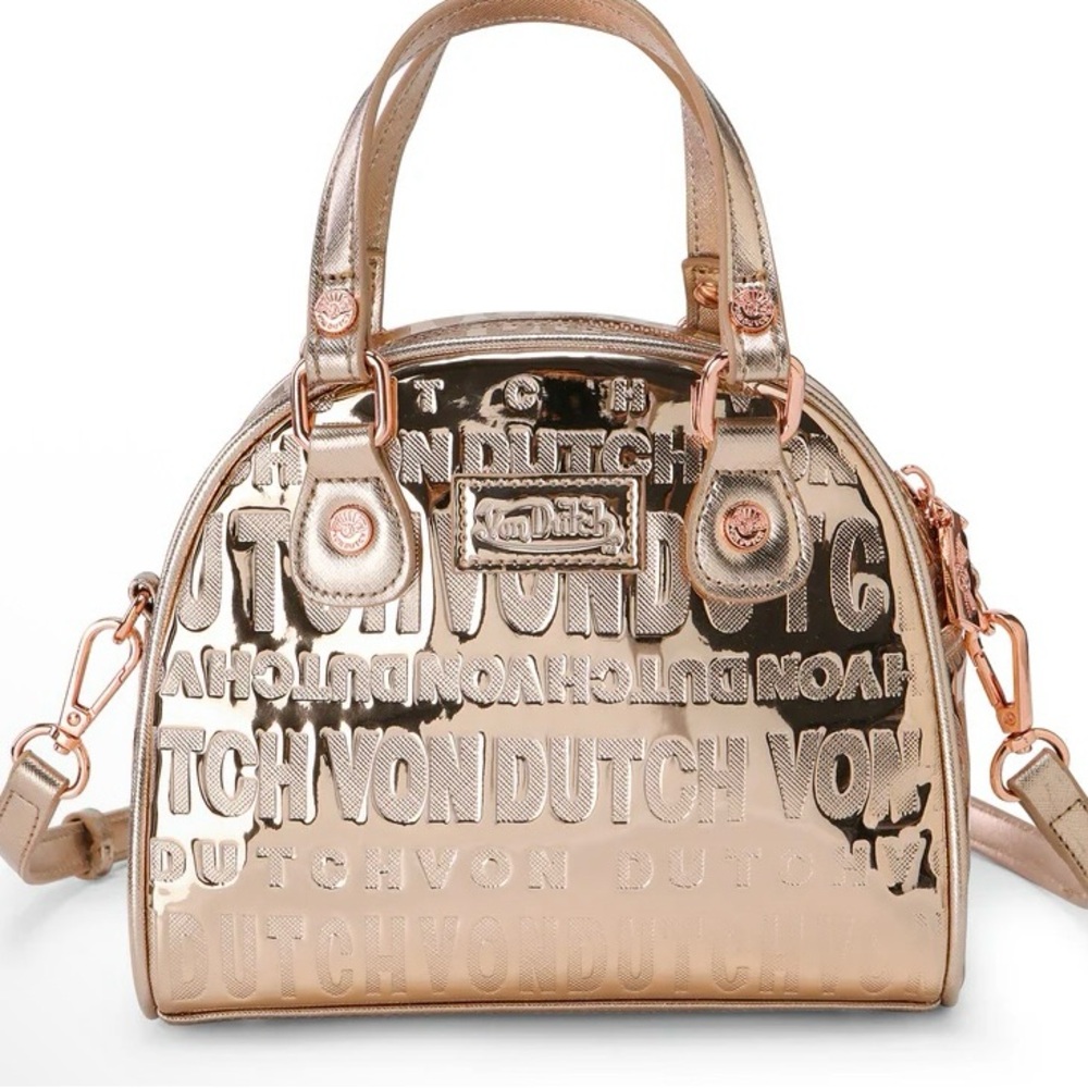 NWT Von Dutch Metallic Rose Gold Satchel Full Inclusion - Picture 4 of 11